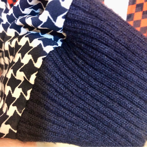Michael KORS semi sheer houndstooth white blue red print size xsmall knit cuff - Picture 4 of 7